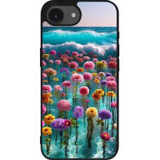 iPhone 16e Case Hülle - Silikon schwarz Blumenmeer Wellen