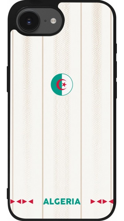 Coque iPhone 17e / 16e - Silicone rigide noir Maillot de football Algérie 2026 personnalisable