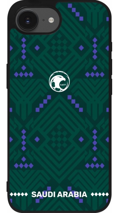 Coque iPhone 17e / 16e - Silicone rigide noir Maillot de football Arabie saoudite 2026 personnalisable