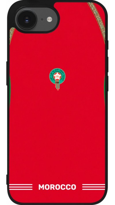 Coque iPhone 17e / 16e - Silicone rigide noir Maillot de football Maroc 2026 personnalisable