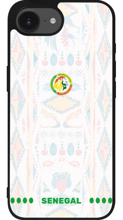 Coque iPhone 17e / 16e - Silicone rigide noir Maillot de football Sénégal 2026 personnalisable