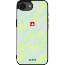 Coque iPhone 17e / 16e - Silicone rigide noir Maillot de football Suisse Away 2026 personnalisable