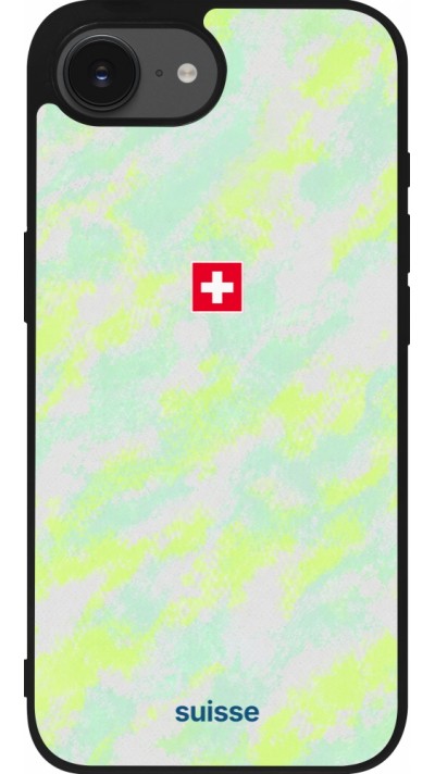 Coque iPhone 17e / 16e - Silicone rigide noir Maillot de football Suisse Away 2026 personnalisable