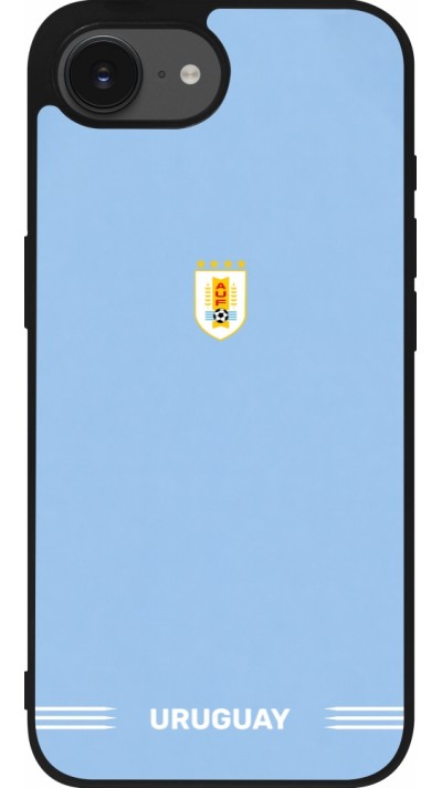 Coque iPhone 17e / 16e - Silicone rigide noir Maillot de football Uruguay 2026 personnalisable