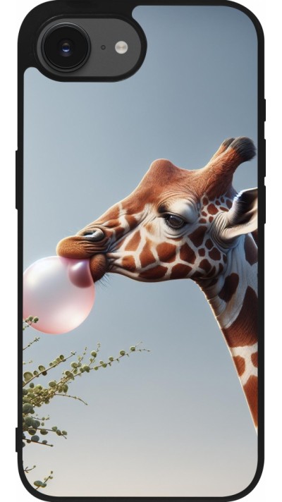 iPhone 16e Case Hülle - Silikon schwarz Giraffe mit Blase