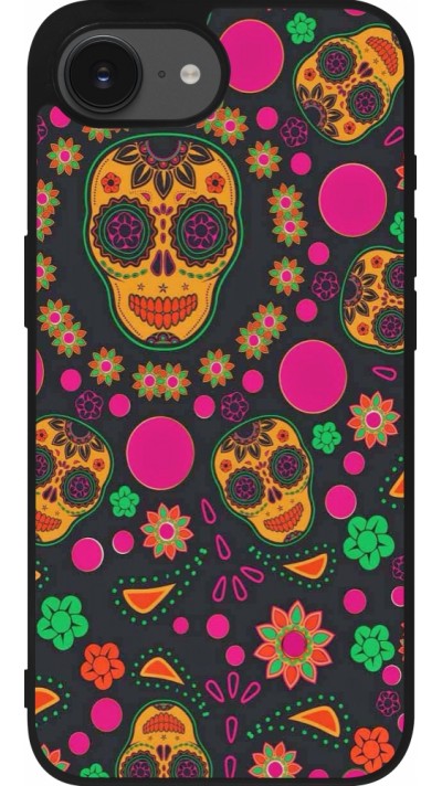 iPhone 16e Case Hülle - Silikon schwarz Halloween 22 colorful mexican skulls