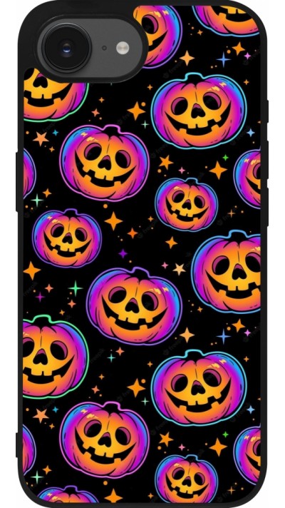 iPhone 16e Case Hülle - Silikon schwarz Halloween 2024 rainbow pumpkins