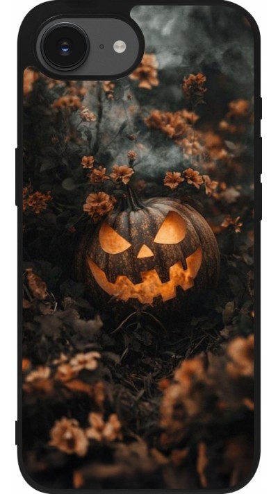 iPhone 16e Case Hülle - Silikon schwarz Halloween 2025 Pumpkin with flowers