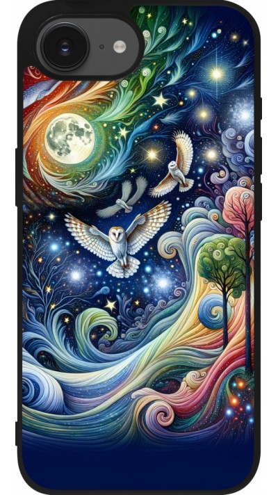 iPhone 16e Case Hülle - Silikon schwarz Fliegender Blumen-Eule