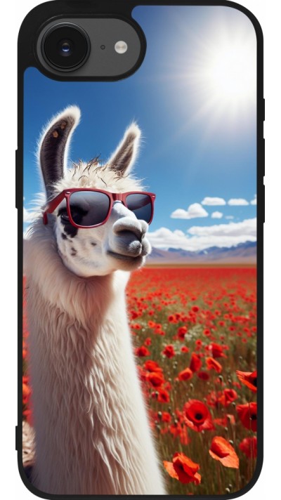 iPhone 16e Case Hülle - Silikon schwarz Lama Chic in Mohnblume