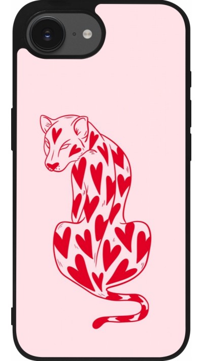 iPhone 16e Case Hülle - Silikon schwarz Leopard with hearts 2026