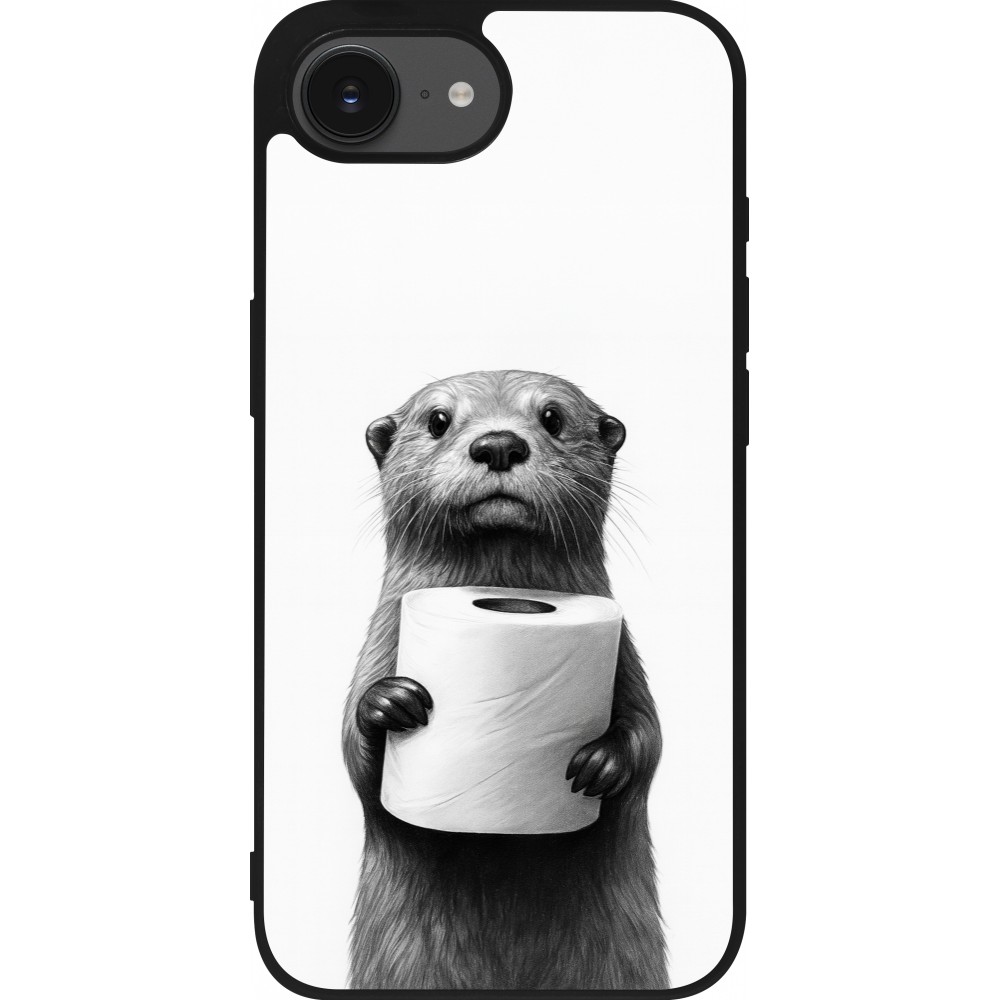 iPhone 16e Case Hülle - Silikon schwarz Otter Toilettenpapier