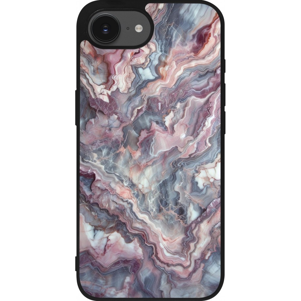iPhone 16e Case Hülle - Silikon schwarz Violetter silberner Marmor