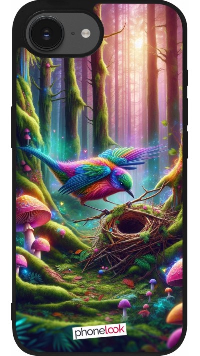 iPhone 16e Case Hülle - Silikon schwarz Vogel Nest Wald