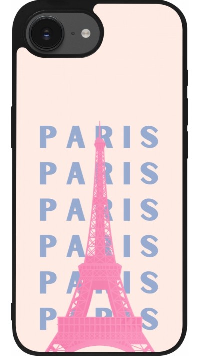 iPhone 16e Case Hülle - Silikon schwarz Paris Pink Print