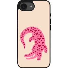 Coque iPhone 17e / 16e - Silicone rigide noir Pink crocodile 2026