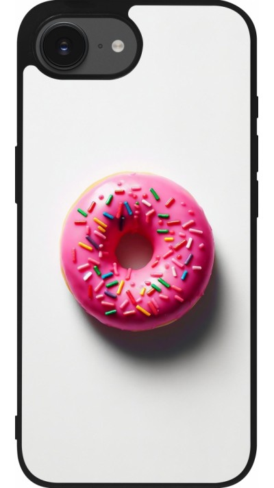 iPhone 16e Case Hülle - Silikon schwarz Weisser Hintergrund, pinker Donut
