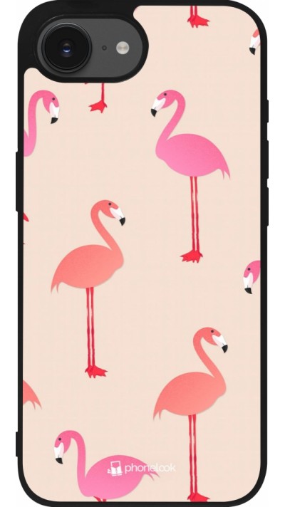 iPhone 16e Case Hülle - Silikon schwarz Pink Flamingos Pattern