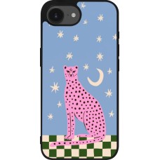 Coque iPhone 17e / 16e - Silicone rigide noir Pink leopard with stars 2026