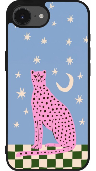 iPhone 16e Case Hülle - Silikon schwarz Pink leopard with stars 2026