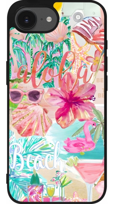 iPhone 16e Case Hülle - Silikon schwarz Preppy Collage Aloha