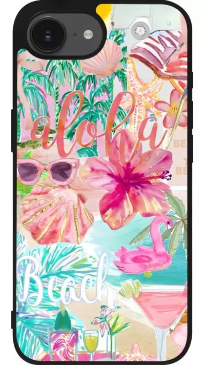 iPhone 16e Case Hülle - Silikon schwarz Preppy Collage Aloha