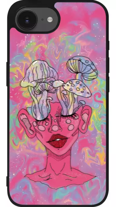iPhone 16e Case Hülle - Silikon schwarz Psychedelic pink mushroom