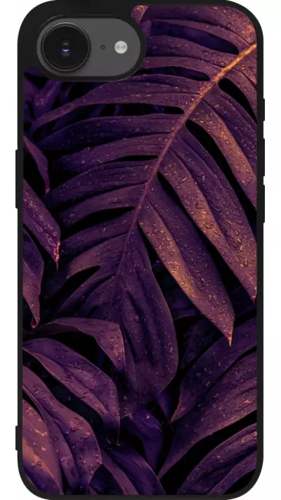 iPhone 16e Case Hülle - Silikon schwarz Purple Light Leaves