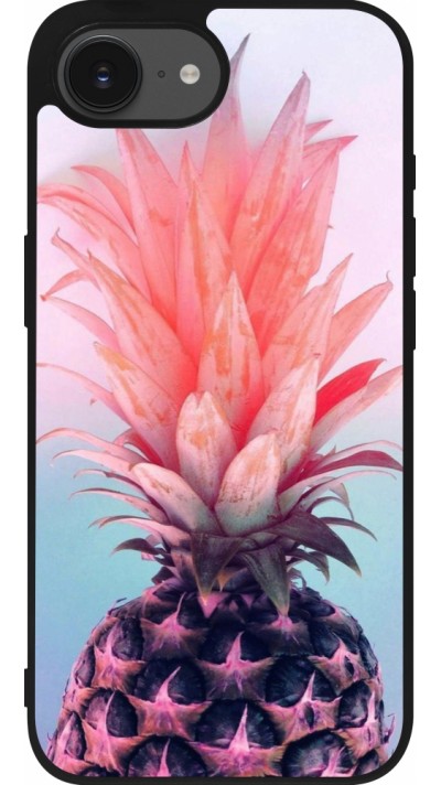 iPhone 16e Case Hülle - Silikon schwarz Purple Pink Pineapple