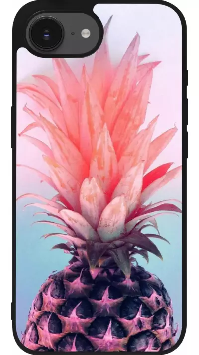 iPhone 16e Case Hülle - Silikon schwarz Purple Pink Pineapple
