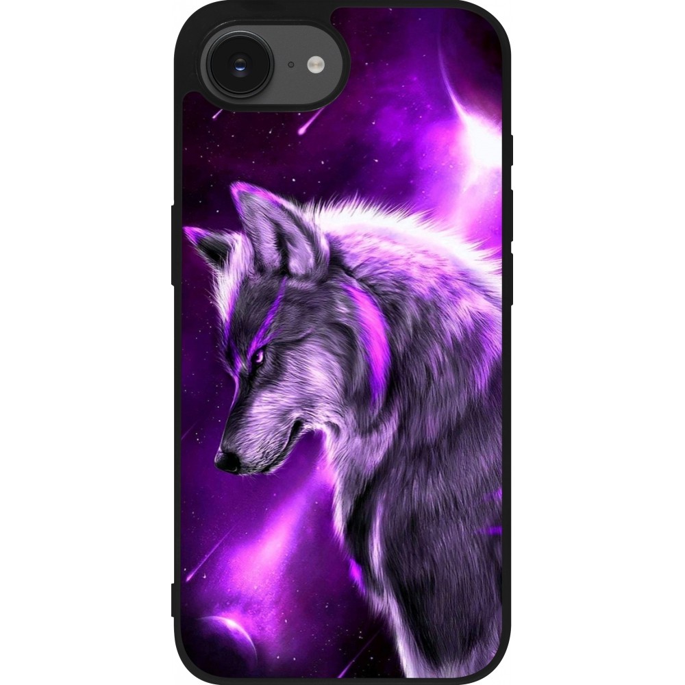 iPhone 16e Case Hülle - Silikon schwarz Purple Sky Wolf