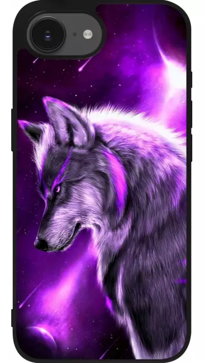 iPhone 16e Case Hülle - Silikon schwarz Purple Sky Wolf