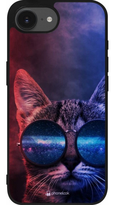 iPhone 16e Case Hülle - Silikon schwarz Red Blue Cat Glasses