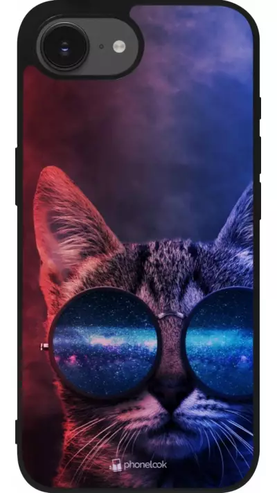 iPhone 16e Case Hülle - Silikon schwarz Red Blue Cat Glasses
