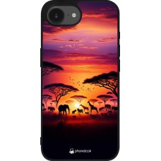 iPhone 16e Case Hülle - Silikon schwarz Safari Sonnenuntergang Wildtiere