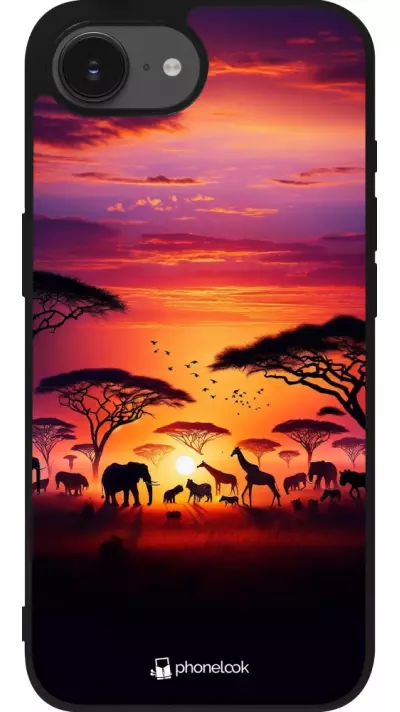 iPhone 16e Case Hülle - Silikon schwarz Safari Sonnenuntergang Wildtiere