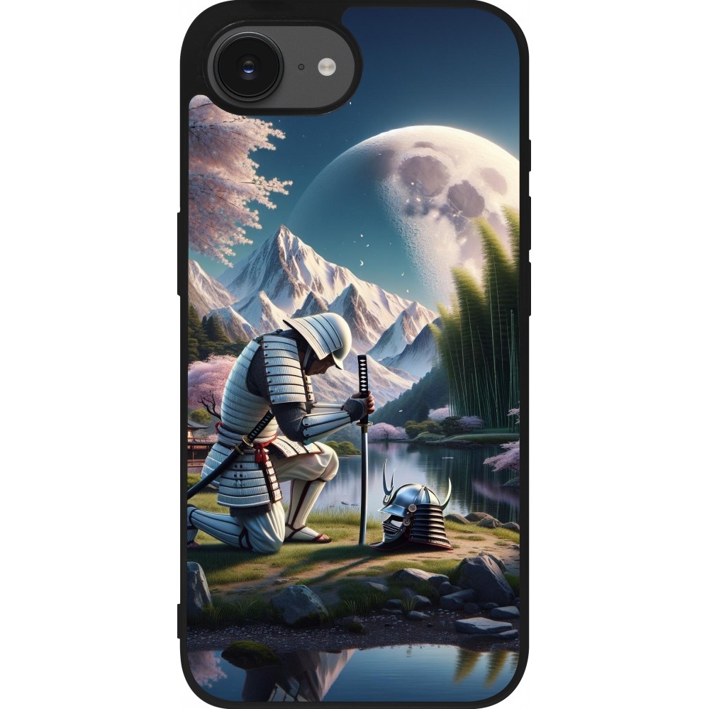 iPhone 16e Case Hülle - Silikon schwarz Samurai Katana Mond
