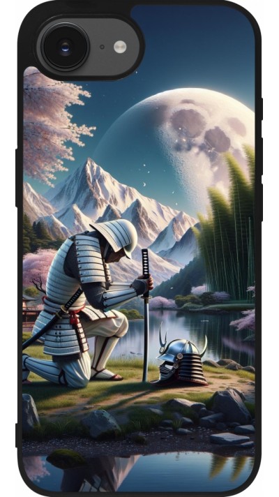 iPhone 16e Case Hülle - Silikon schwarz Samurai Katana Mond