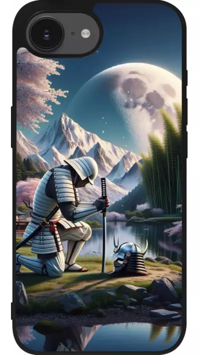 iPhone 16e Case Hülle - Silikon schwarz Samurai Katana Mond