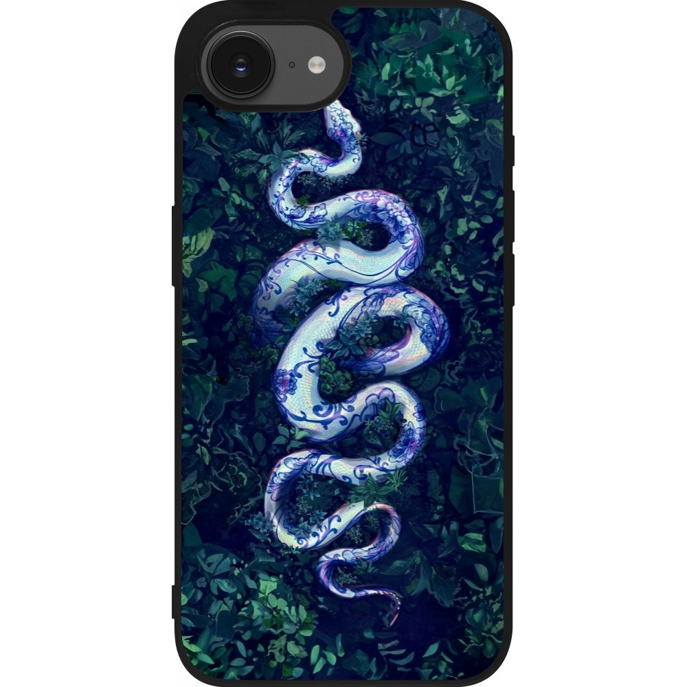 iPhone 16e Case Hülle - Silikon schwarz Snake Blue Anaconda