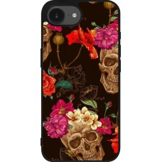 iPhone 16e Case Hülle - Silikon schwarz Skulls and flowers