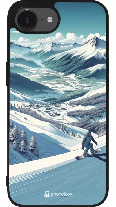 iPhone 16e Case Hülle - Silikon schwarz Snowboarder Berg