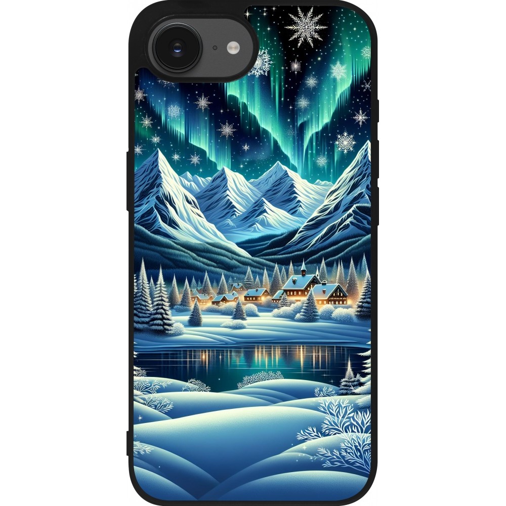 iPhone 16e Case Hülle - Silikon schwarz Verschneites Bergdorf am See in der Nacht