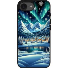 iPhone 16e Case Hülle - Silikon schwarz Verschneites Bergdorf am See in der Nacht