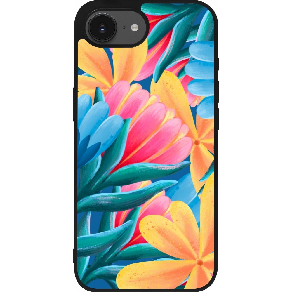 iPhone 16e Case Hülle - Silikon schwarz Spring 23 colorful flowers
