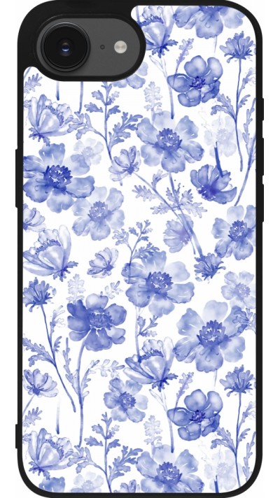 iPhone 16e Case Hülle - Silikon schwarz Spring 23 watercolor blue flowers