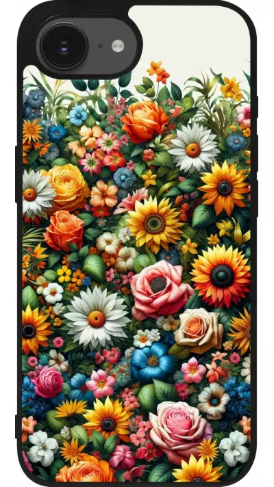 iPhone 16e Case Hülle - Silikon schwarz Sommer Blumenmuster