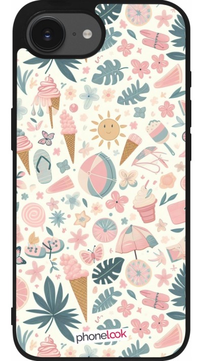 Coque iPhone 16e - Silicone rigide noir Summer Pink Pattern