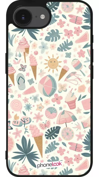 iPhone 16e Case Hülle - Silikon schwarz Sommer Pink Muster