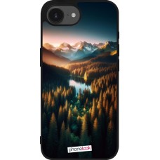 iPhone 16e Case Hülle - Silikon schwarz Sonnenuntergang Waldsee